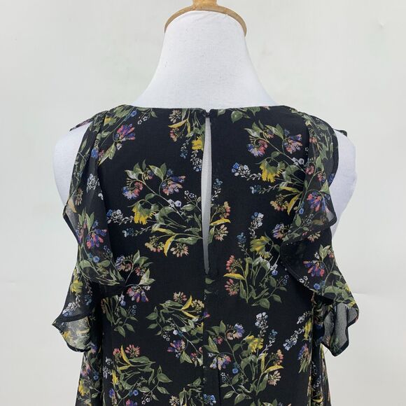 BCBGeneration Cold Shoulder Dress Womens XXS 2XS Floral Ruffle Lined Keyhole - Picture 7 of 15